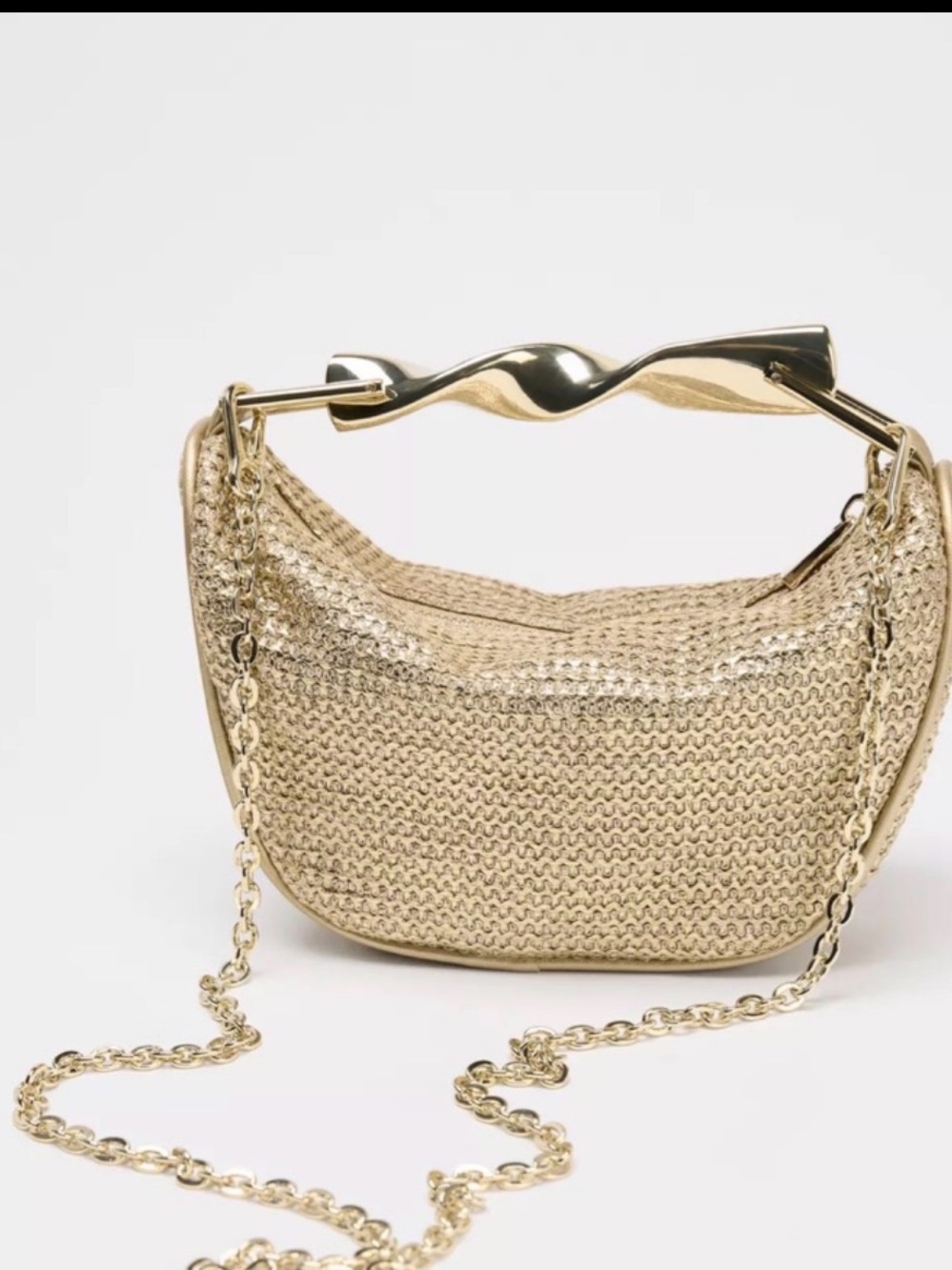 Zara Gold Metallic Chain Shoulder Bag with Twisted Handle